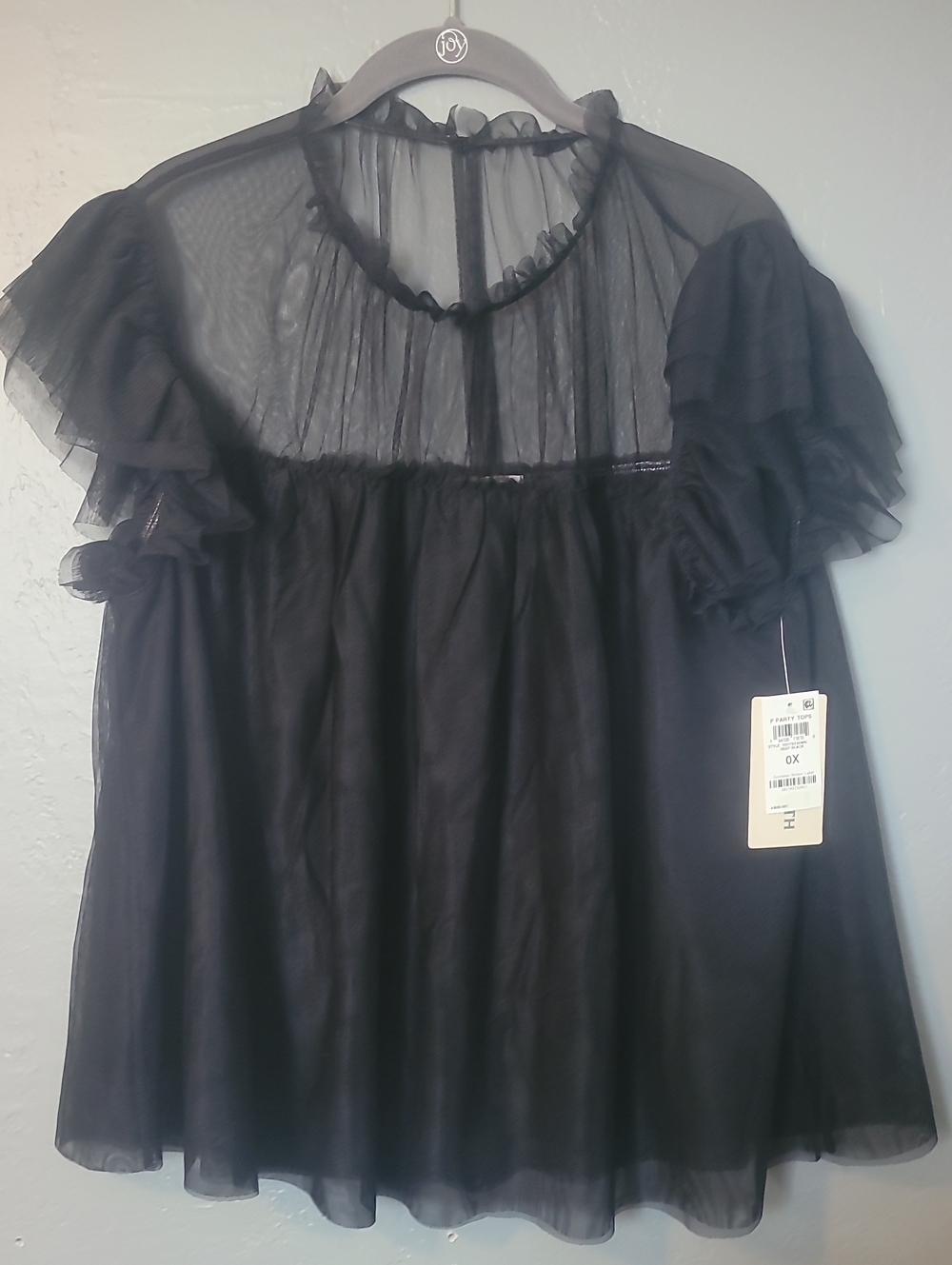 Sheer Ruffle Sleeve Black Women's Top